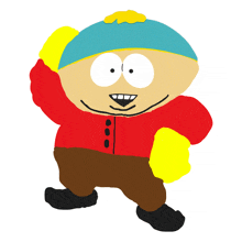 a cartoon character with a red shirt and brown pants