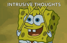a cartoon of spongebob squarepants holding a rainbow flag on his head .