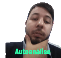 a man with a beard holds his hand to his chin with the word autoanalisis written below him