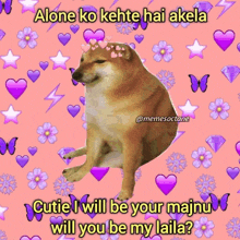 a picture of a dog with the caption alone ko kehte hai akela cutie i will be your majnu will you be my laila