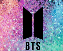 a colorful background with a black bts logo