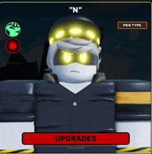 a screenshot of a video game with the word upgrades on the bottom right