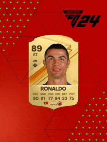 an ea sports card for ronaldo with 89 st and 80 91 77 84 33 75