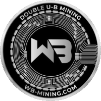 the logo for double u-b mining is a silver coin with a black background .