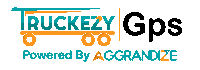 a blue and orange logo for truckezy gps