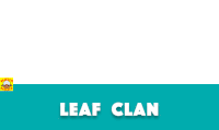 a blue and white banner with the words leaf clan on it