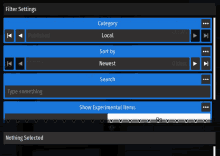 a screenshot of a filter settings page that shows experimental items as nothing selected