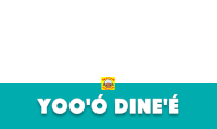 a blue sign that says " yoo 'o dine 'e " on it