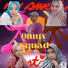 a collage of four people with the words " quinty squad " in yellow