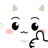 a white cat giving a thumbs up with a pink blush