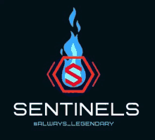 a logo for sentinels with a blue flame in a hexagon