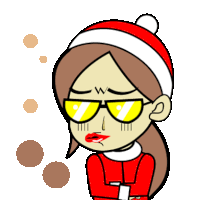 a cartoon drawing of a girl wearing sunglasses and a santa hat