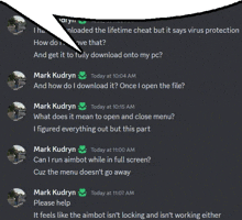 a screenshot of a conversation between mark kudryn and another person