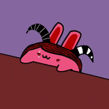 a pink cartoon character with horns and bunny ears