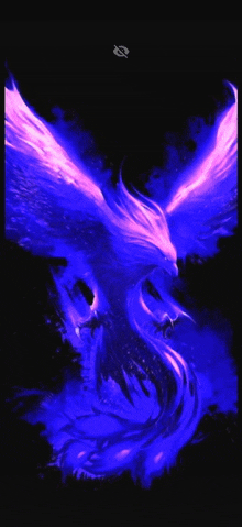 a purple and pink phoenix is flying in the dark .