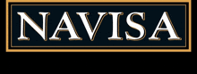 a black and gold sign that says ' navisa ' in white letters