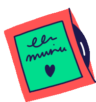 a cartoon drawing of a green and red box with the words " les mini " on it