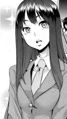 a black and white drawing of a girl with long hair wearing a suit and tie .