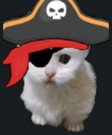 a white rabbit is wearing a pirate hat and sunglasses .