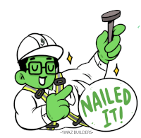 a cartoon of a man holding a hammer and a sign that says nailed it on it