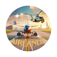 a circle with airplanes and helicopters and the word airlanda