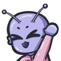 a cartoon drawing of a purple alien with antennas