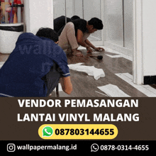 a poster that says vendor pemasangan lantai vinyl malang on it