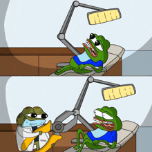 a cartoon of a frog being examined by a doctor with a clock that says 11:11