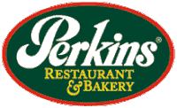 a perkins restaurant and bakery logo with a green background