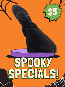 a poster that says spooky specials with a $ 5 sign