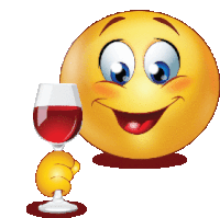 a smiley face holds a glass of red wine