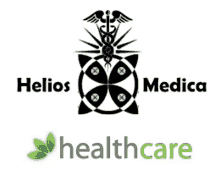 helios medica healthcare logo with a caduceus on top