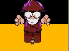 a cartoon character is wearing a purple hat and glasses