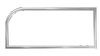 a chrome frame with a white background and a curved corner .