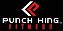 a logo for punch king fitness with a red arrow