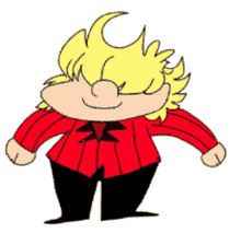 a cartoon character with blonde hair and a red shirt