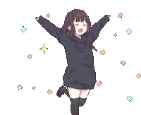 a girl in a black hoodie is jumping in the air