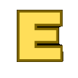 a yellow letter e with a black border is on a white background .