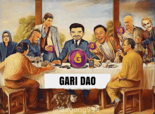 a painting of a group of men sitting around a table with the word gari dao on the bottom