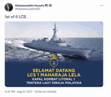 a twitter post from hishammuddin hussein shows a ship in the ocean