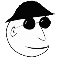 a black and white drawing of a man 's face with a hat and sunglasses