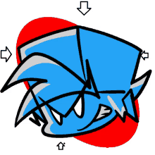 a cartoon drawing of a fish with arrows pointing down