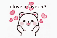 a cartoon bear is surrounded by hearts and the words i love u fayez < 3