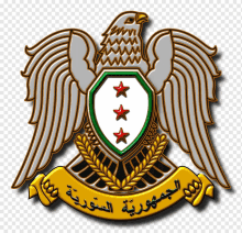 the emblem of the republic of syria has an eagle on top of a shield with three stars on it