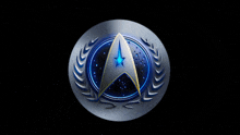 a star trek logo with a laurel wreath on a black background