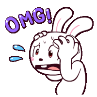 a cartoon of a surprised rabbit with the word omg written above it