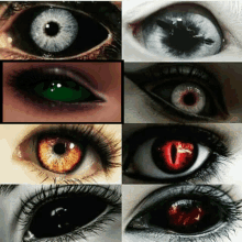 a collage of different types of eyes including a red one