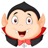 a cartoon drawing of a vampire with fangs