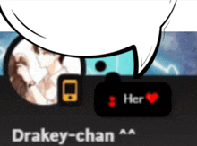 a picture of drakey-chan with a speech bubble above