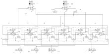 a black and white drawing of a hydraulic system with the letters a and b on it